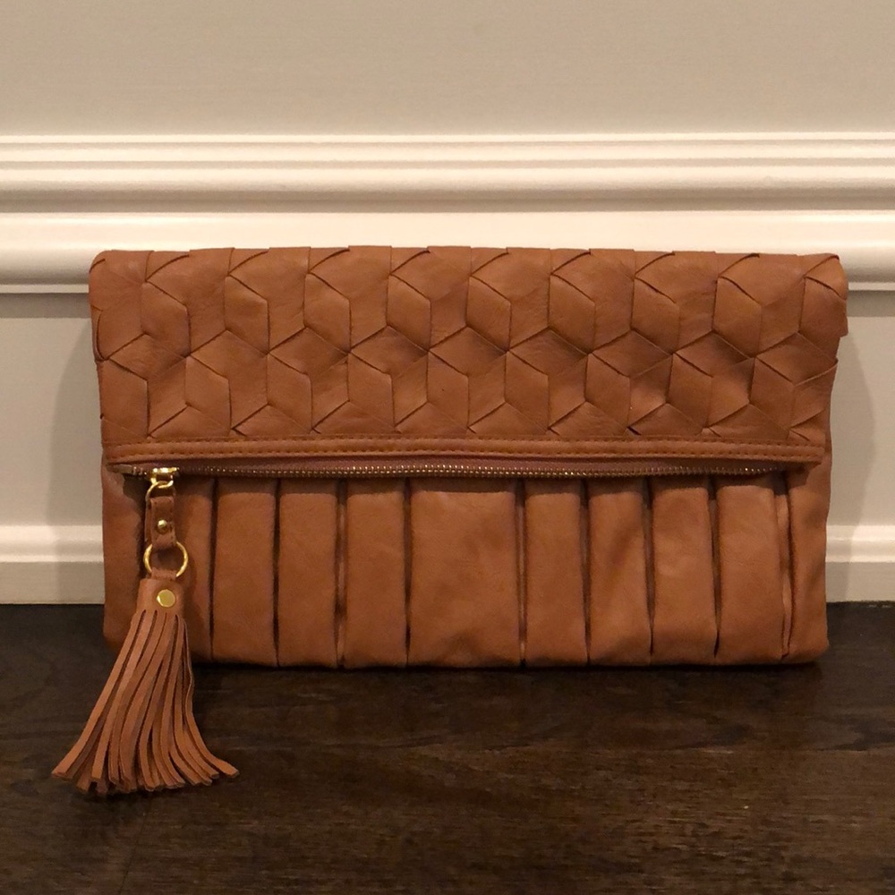 Brown faux leather clutch